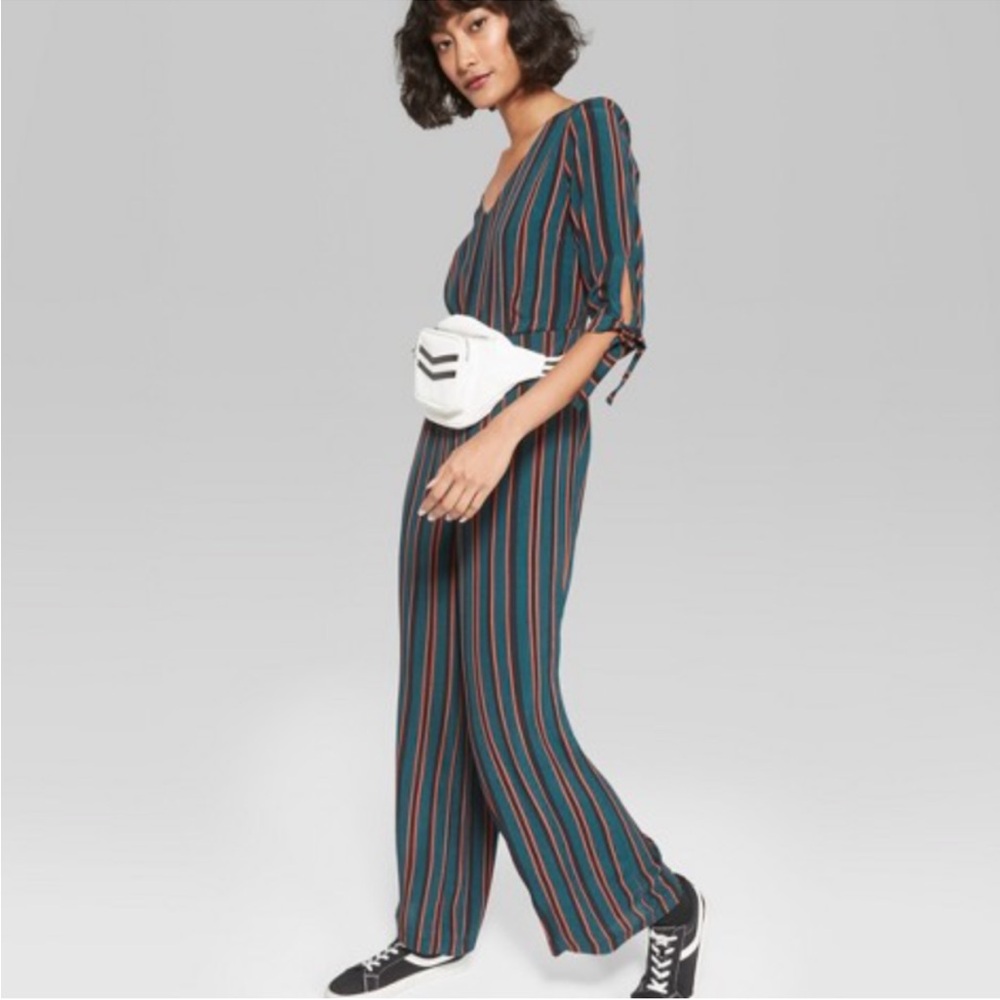 Wild Fable Green and orange stripe jumpsuit